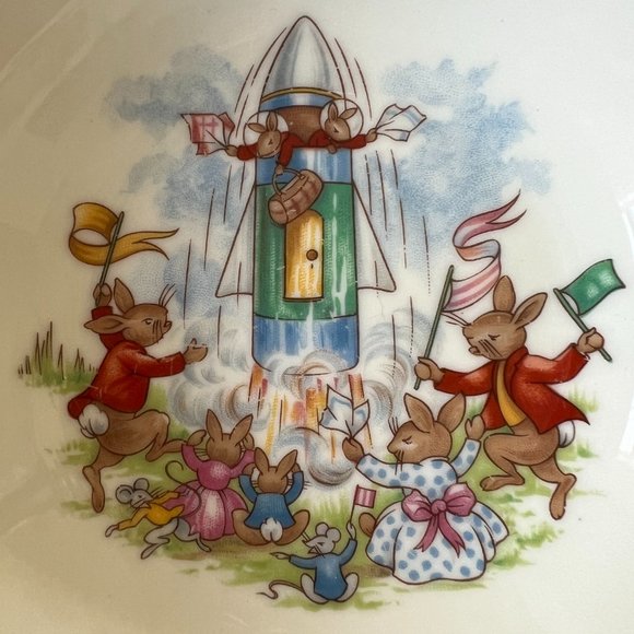 ROYAL DOULTON "Bunnykins Rocket Ship" Vintage Cereal Bowl EUC - Picture 2 of 6